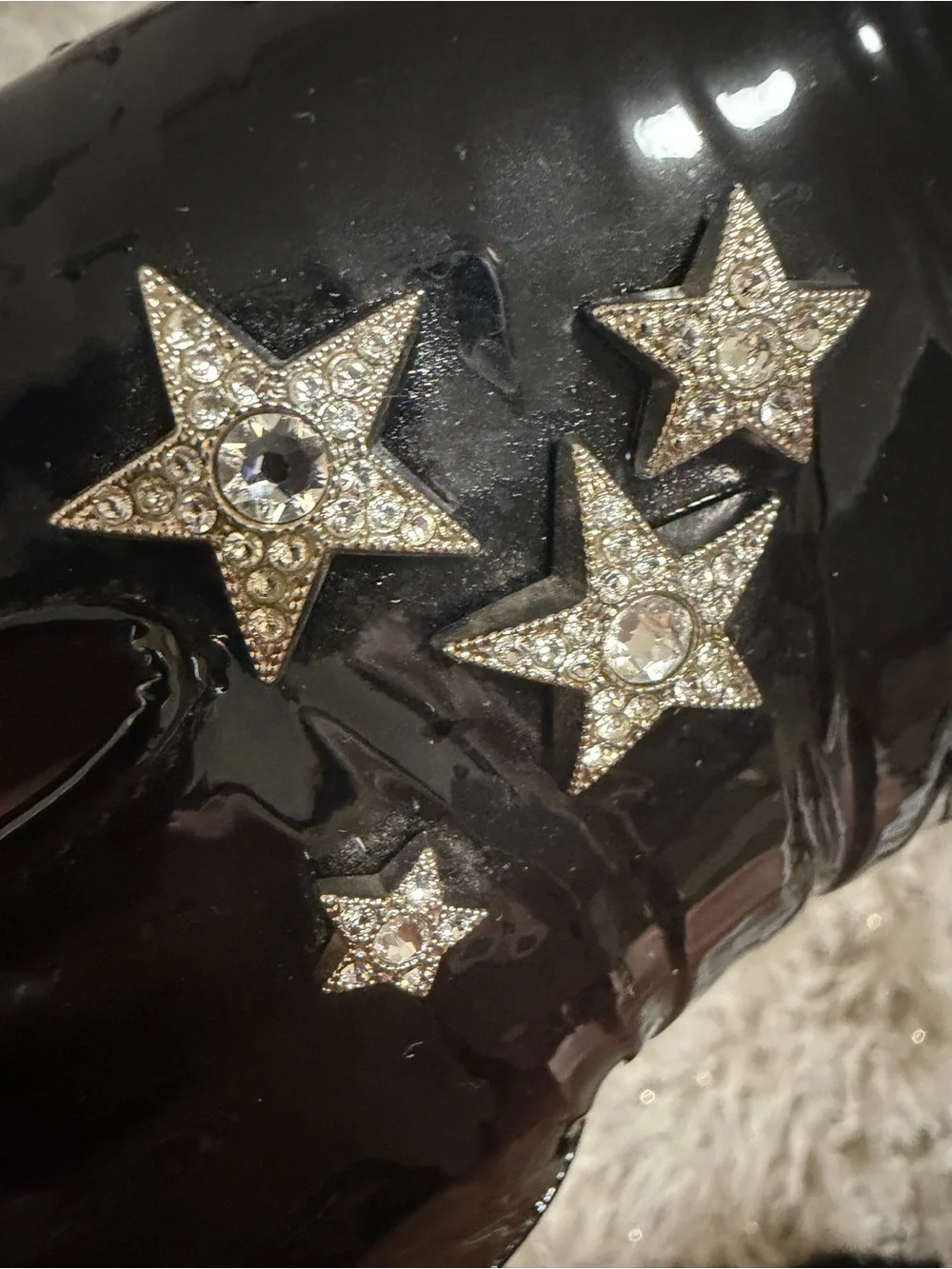 Jimmy Choo Black Patent Loafers with Silver Crystal Stars